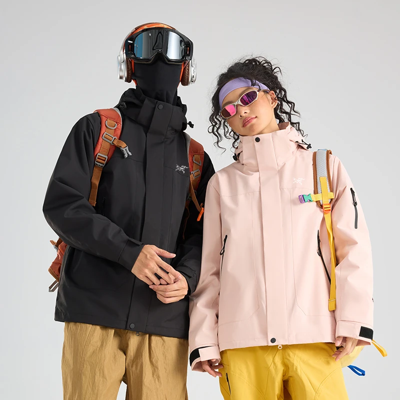 [清仓折扣】刺绣鸟家情侣款三合一防水防风连帽保暖运动户外加绒