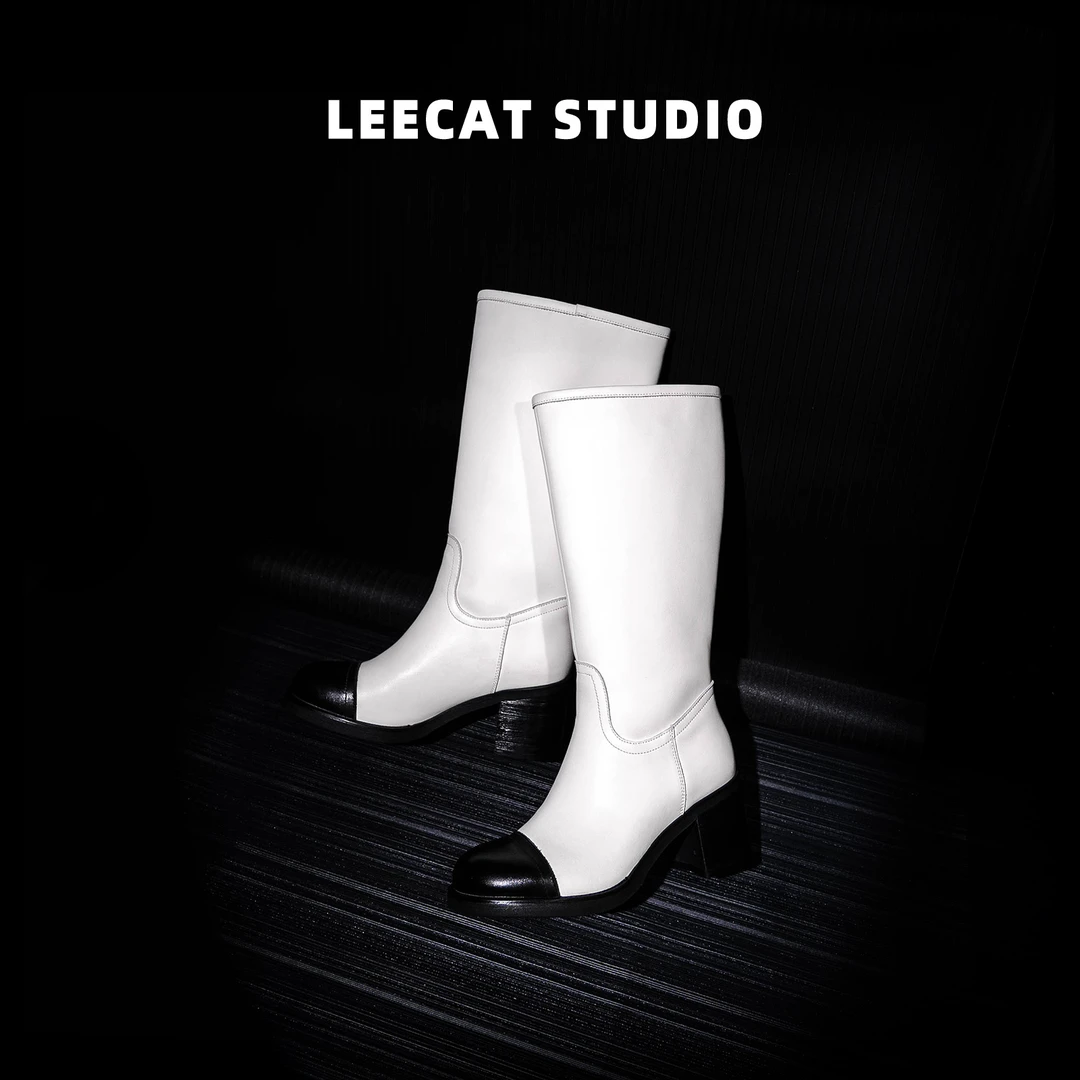 LeeCat Studio | 时装靴中筒秋冬时尚百搭长筒白色女靴骑士靴