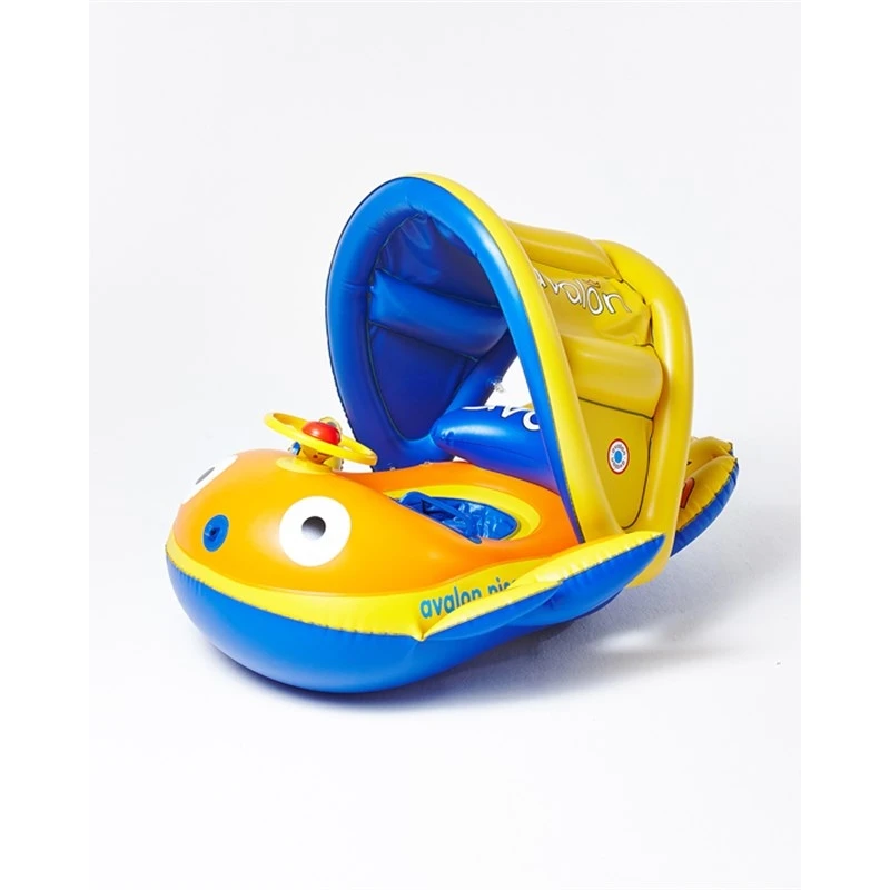 【不带打气筒】加厚儿童游泳座圈皮划艇带遮阳蓬