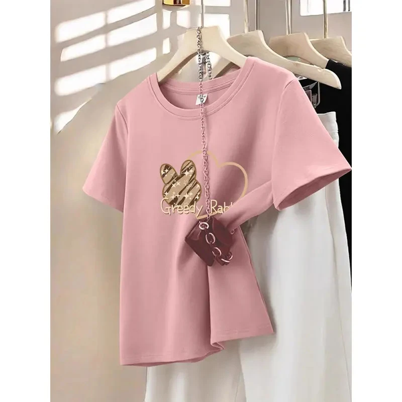 正肩磨毛短袖t恤女春夏秋季新款时尚百搭设计感上衣加厚款打底衫