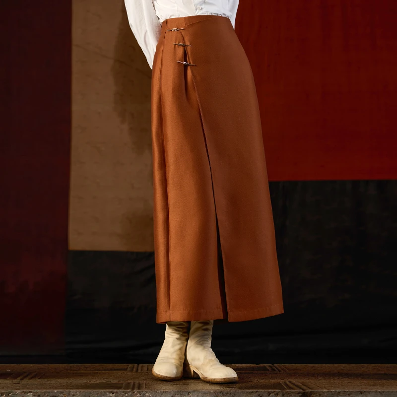 界内界外通勤百搭优雅新中式高腰包臀复古长款A摆半身裙J43Q7002