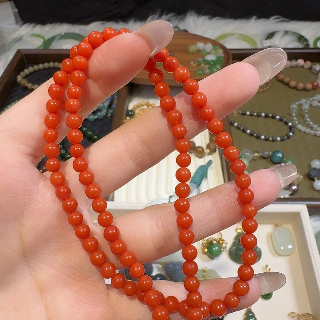 南红玛瑙18K金镶嵌颈饰18k满色满肉柿子红项链