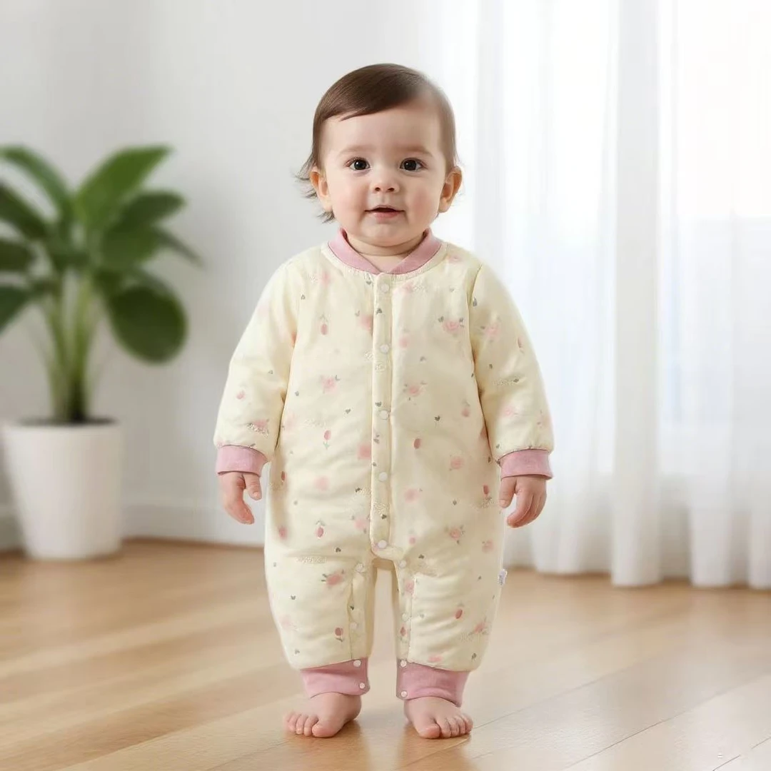 婴儿衣服秋冬夹棉长袖哈衣无骨加棉宝宝衣服冬款初生婴儿连体衣