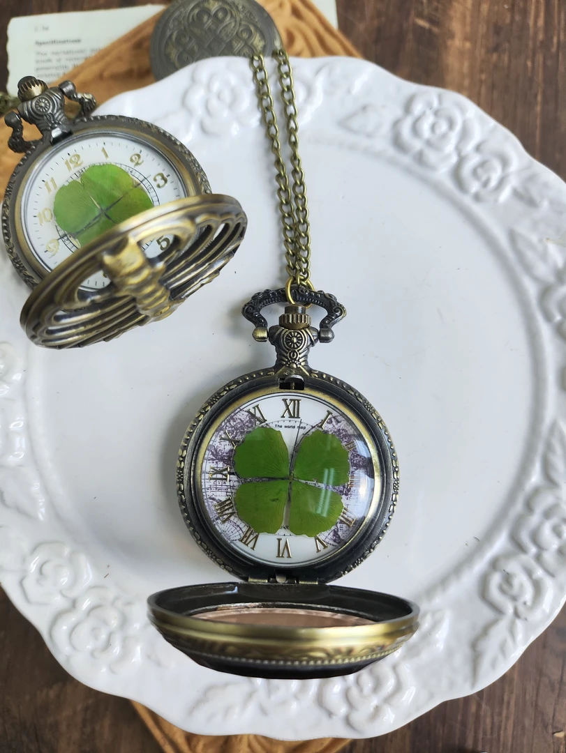 合金项链 手工制作四叶草幸运草可转动开盖项链送朋友礼物复古