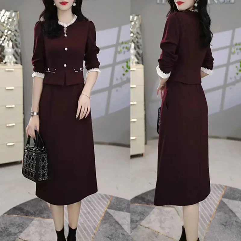 2025秋季新款阔太太洋气长袖连衣裙修身显瘦假两件设计感A字裙潮