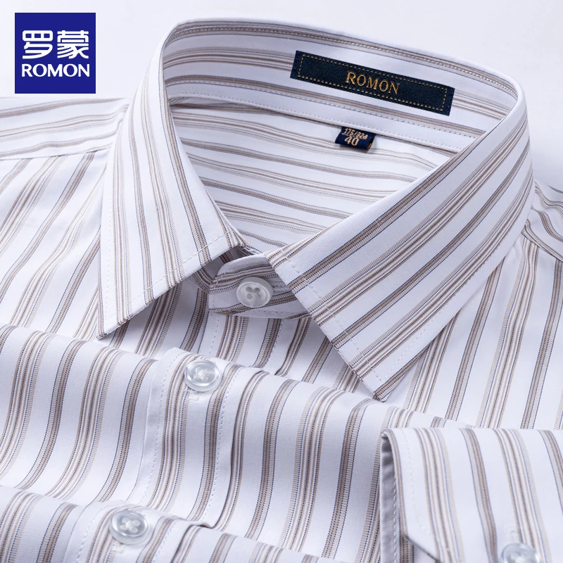 罗蒙男士新款条纹衬衫中青年商务休闲长袖衬衣高端免烫透气外套男