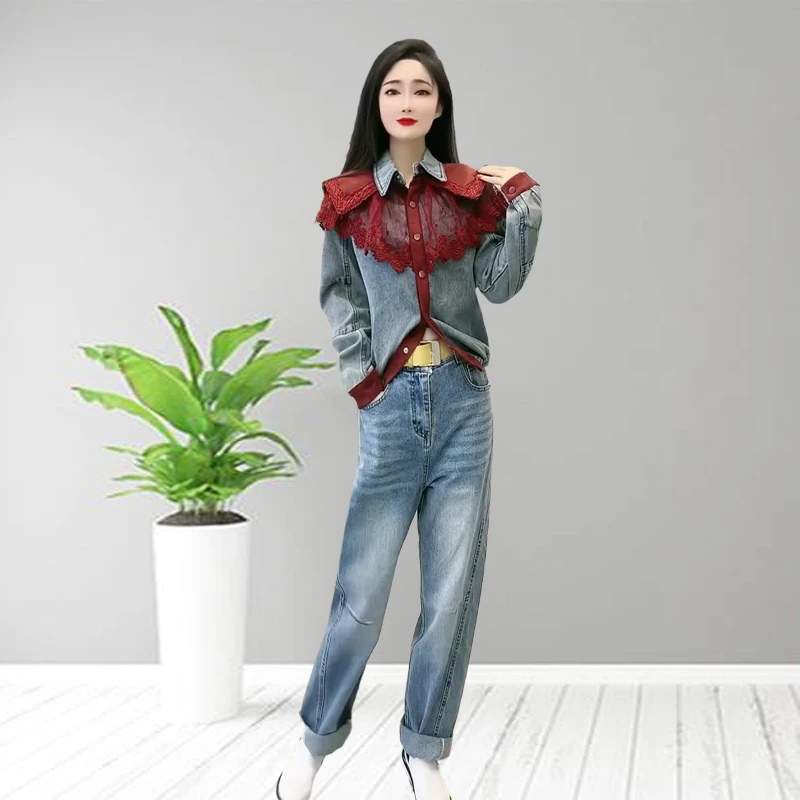 时尚减龄牛仔上衣68006春季气质显瘦休闲百搭宽松拼接复古女外套-
