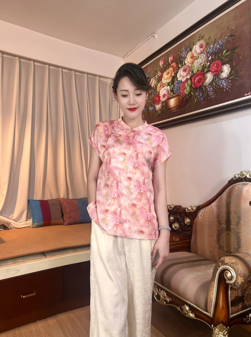 【胭脂醉】新中式时尚气质提花夏季休闲小衫（W181）