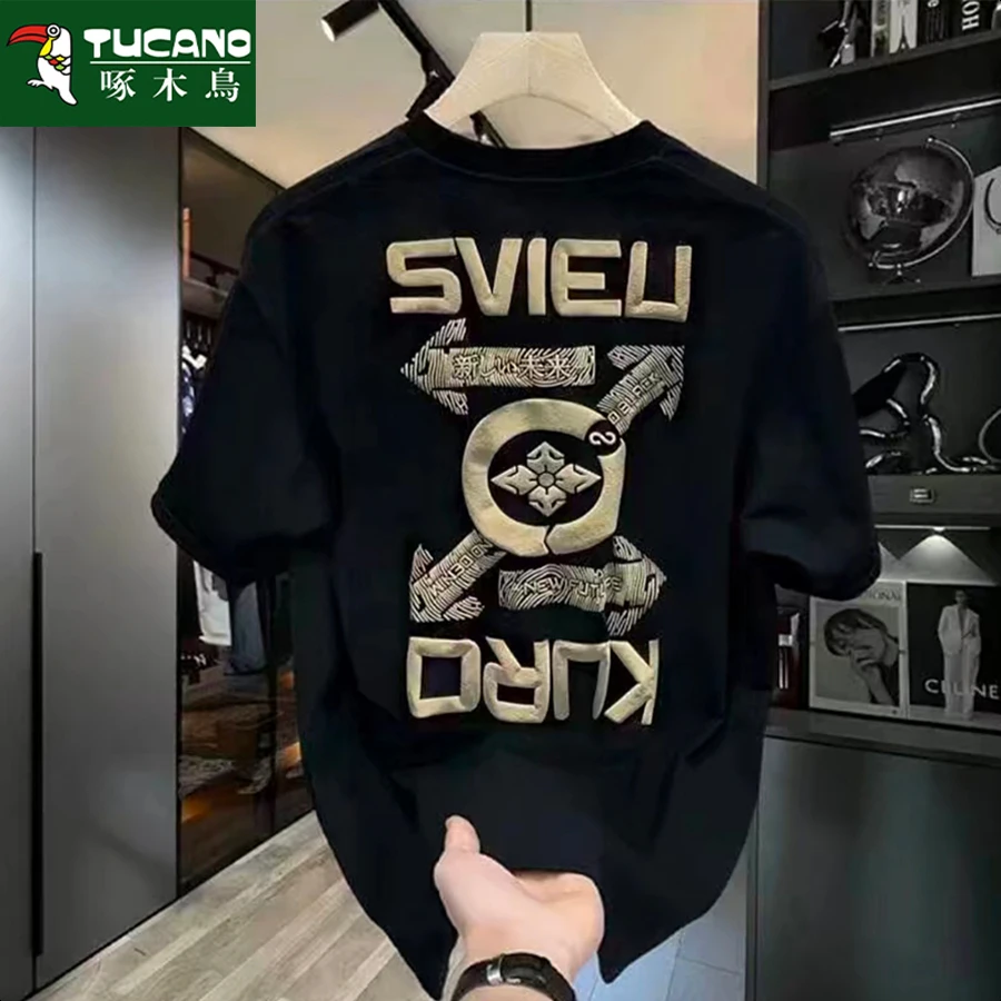 啄木鸟夏季短袖印花圆领T恤男式t恤短袖半袖时尚男士韩版ins港风