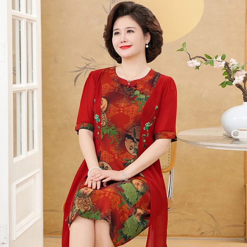 中年妈妈装新中式国风连衣裙女2025新款春装上衣洋气宽松裙子女装