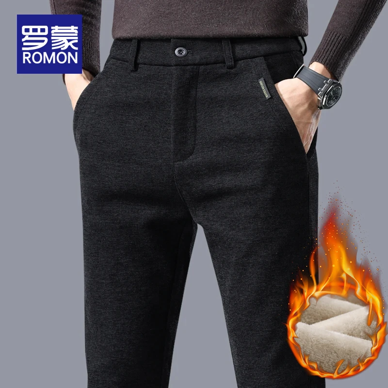 罗蒙男士秋季休闲裤男款2025新款男裤秋冬款加绒磨毛直筒长裤子男