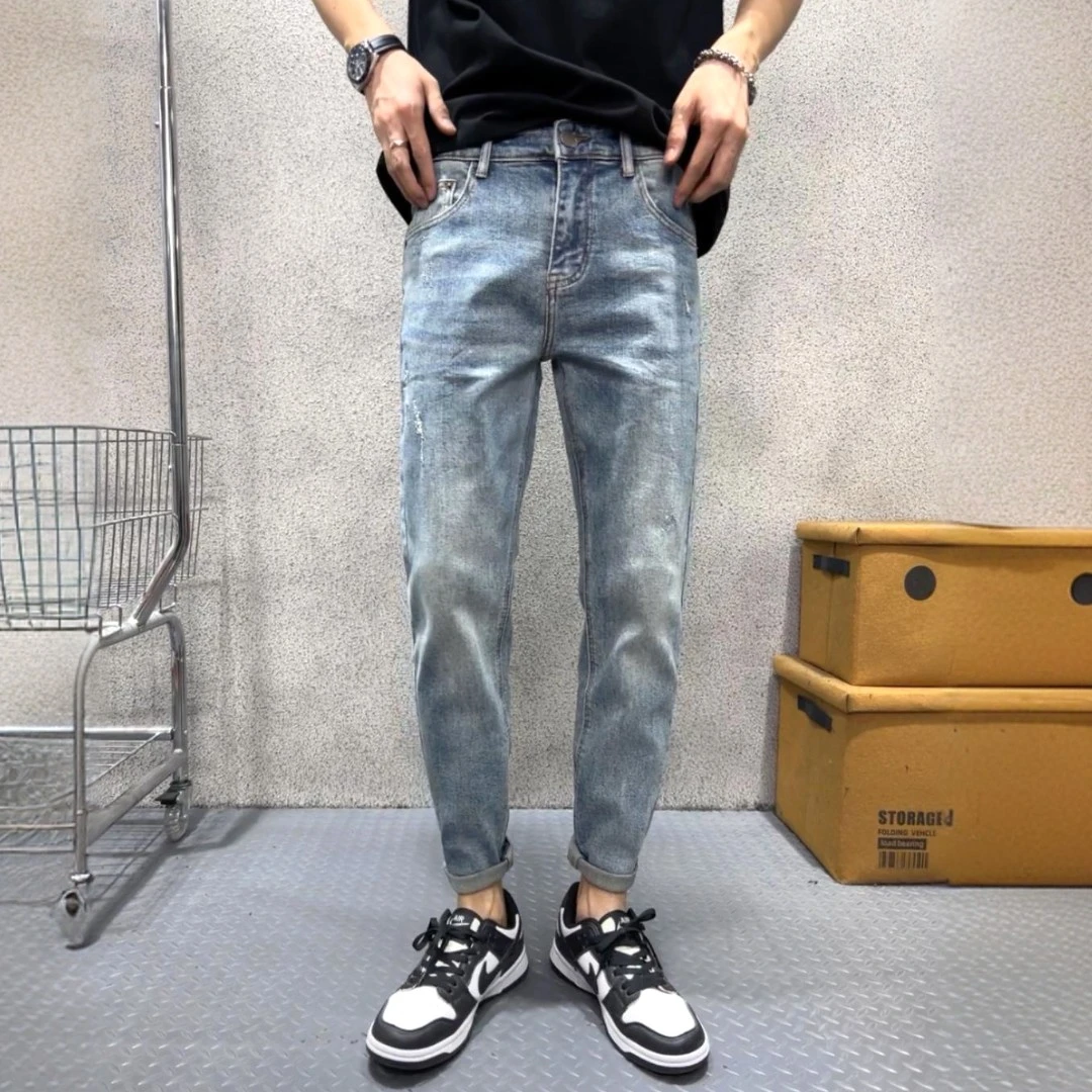 秋冬男士九分牛仔裤爆款2025新款休闲百搭潮流韩版修身小脚裤痞帅
