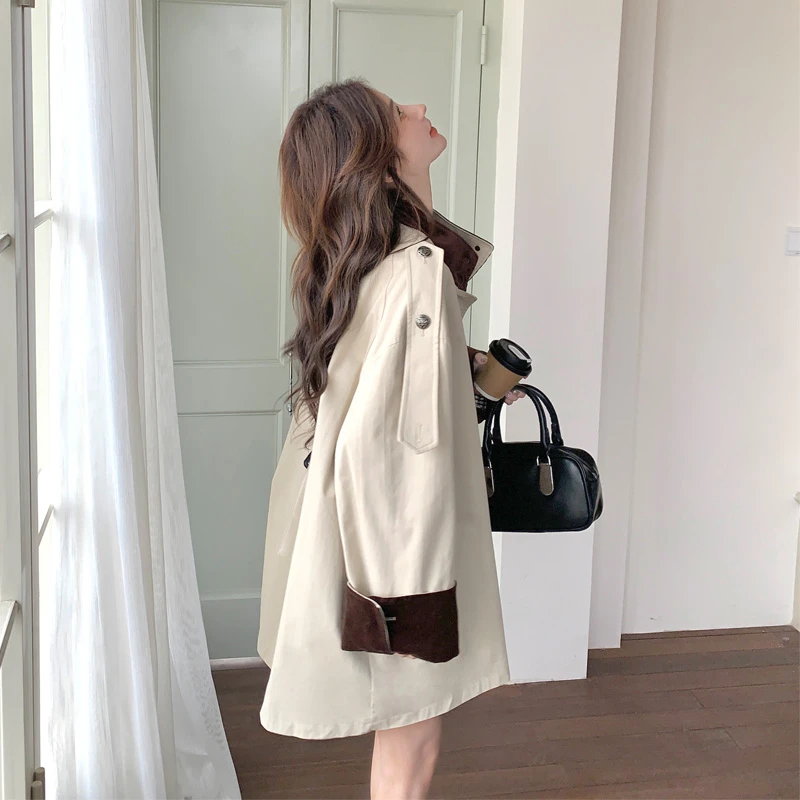 简约韩系穿搭风衣外套女2025春秋新款复古氛围感英伦风中长款大衣