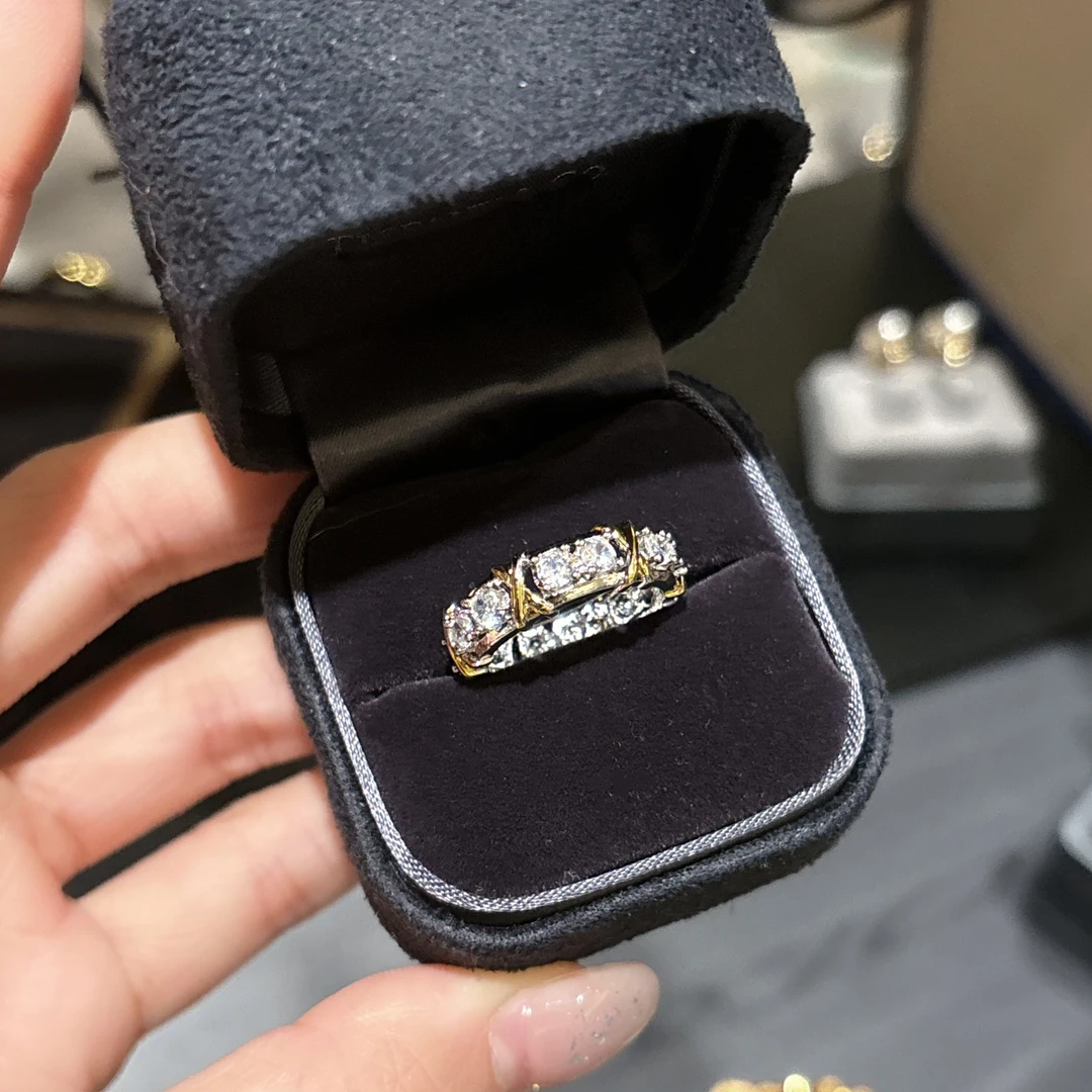 铜合金合成锆石戒指 十六石戒指宽版超闪轻奢戒指