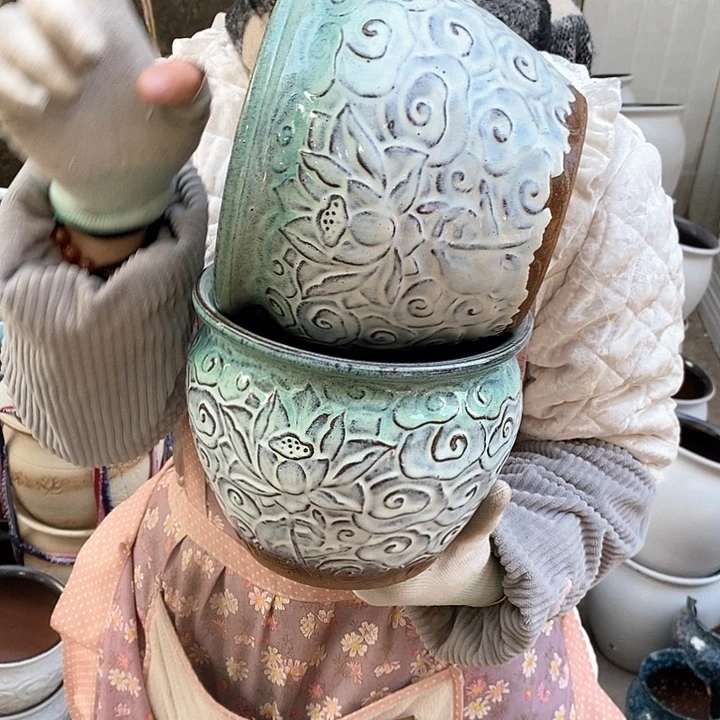 紫砂花盆瑕疵口20高16瑕疵