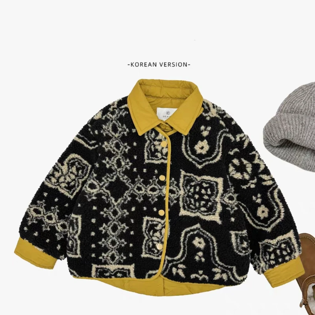 2025秋冬季新款儿童男女童韩版宽松百搭休闲撞色假两件棉服外套