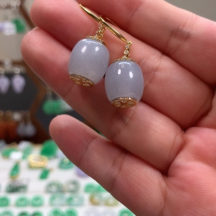 翡翠18K金镶嵌耳饰天然翡翠
