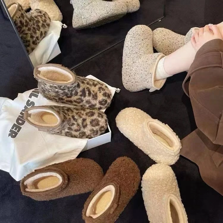 韩版短筒雪地靴女冬季加绒加厚保暖羔羔毛棉靴防滑平底毛毛靴外穿