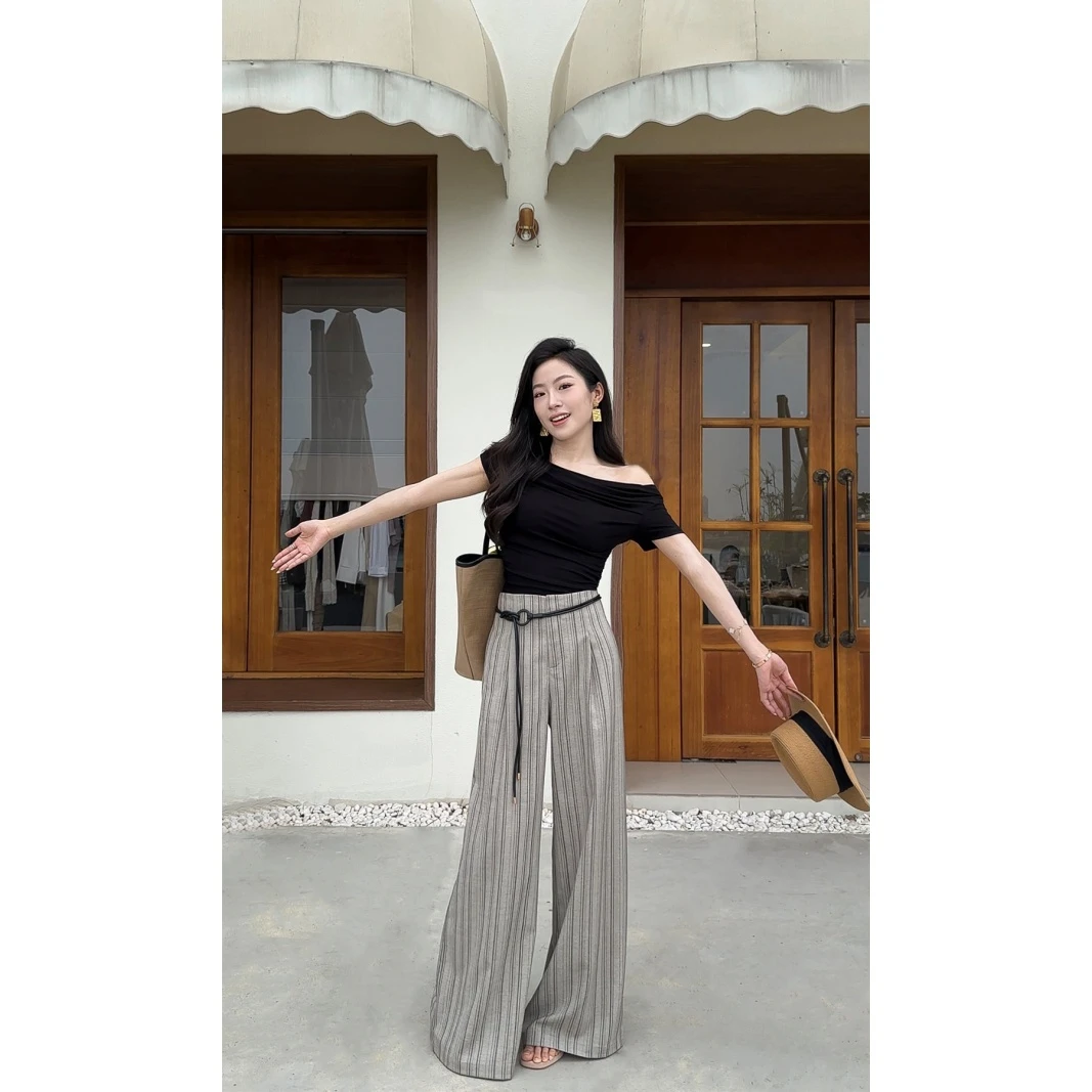 MUMU【时光旅人】夏季条纹气质百搭轻薄阔腿显瘦高级感休闲裤