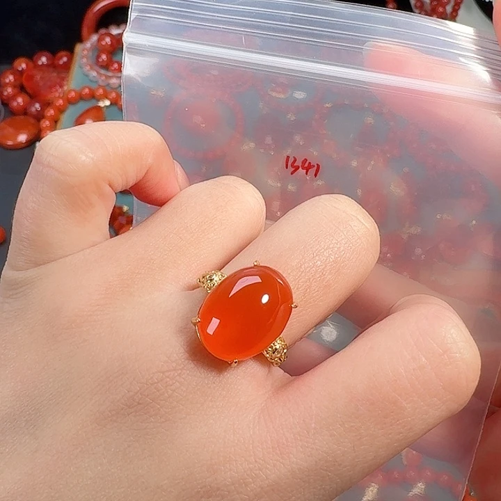 南红玛瑙银S925镶嵌戒指