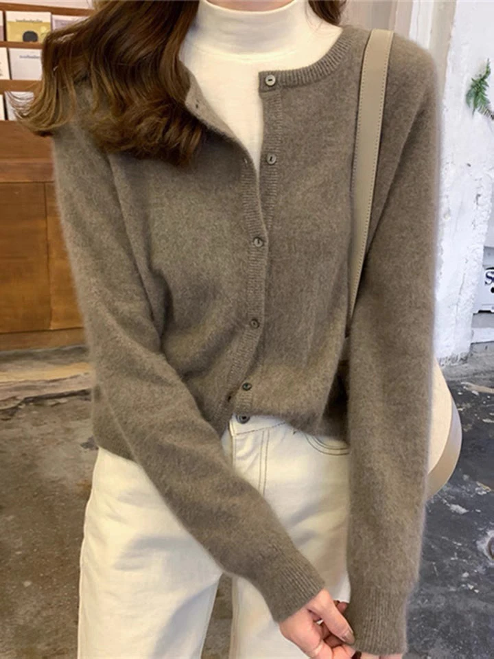 高档新款针织衫女开衫羊毛外套短款春秋修身显瘦
