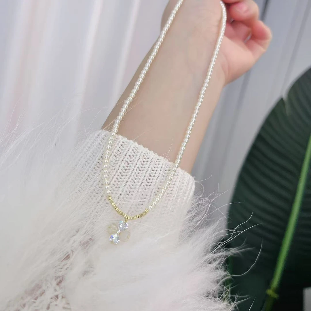 铜合金仿珍珠项链 轻奢白色文艺小清新链子女原创设计日韩珠宝精