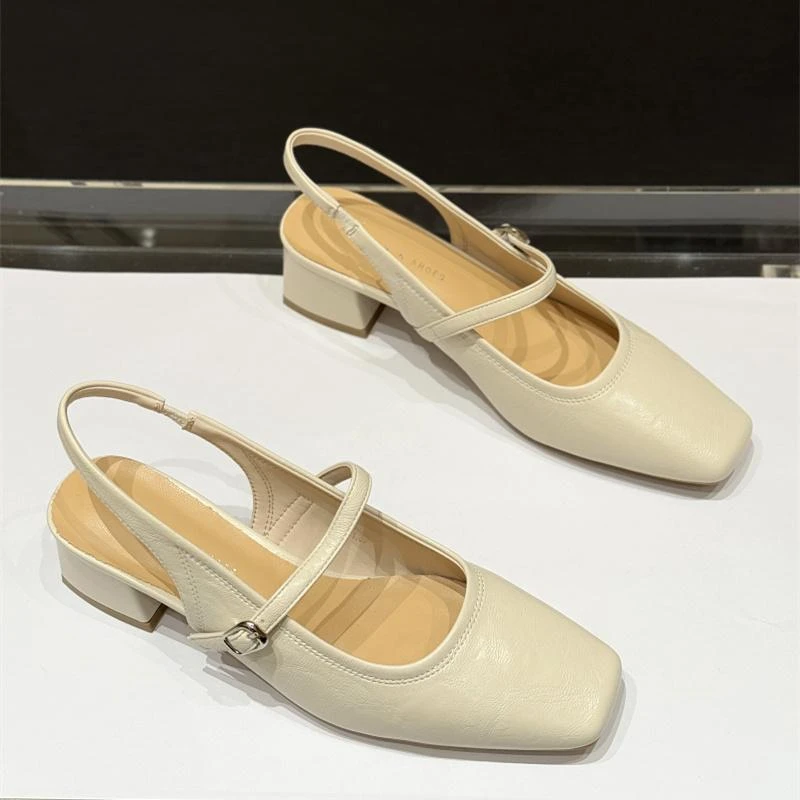 粗跟方头一字带玛丽珍单鞋女2025新款夏韩版中跟百搭洋气包头凉鞋