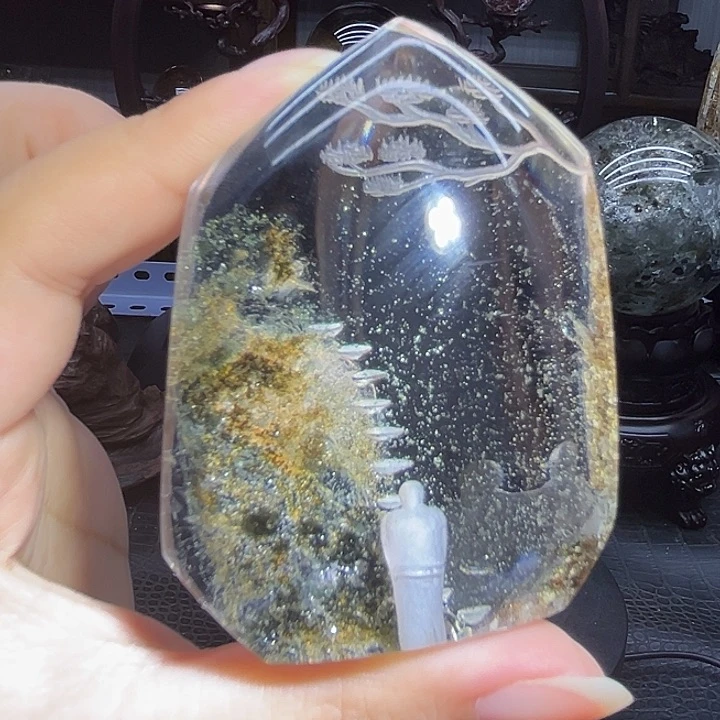 未镶嵌大型摆件（非配饰）水晶悟道金绿幽灵