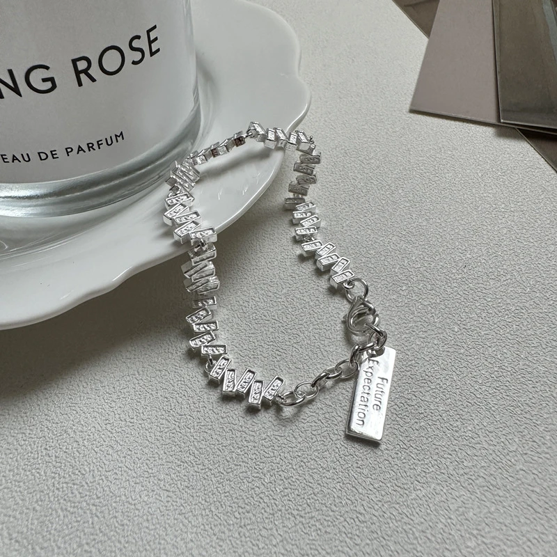 925银手链 韩版时尚重工肌理感不规则手链韩系小众个性银色手链女