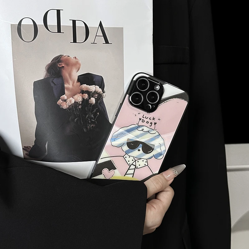 潮牌极光纹适用于苹果16手机壳墨镜小狗华为P70苹果17/15/14/13