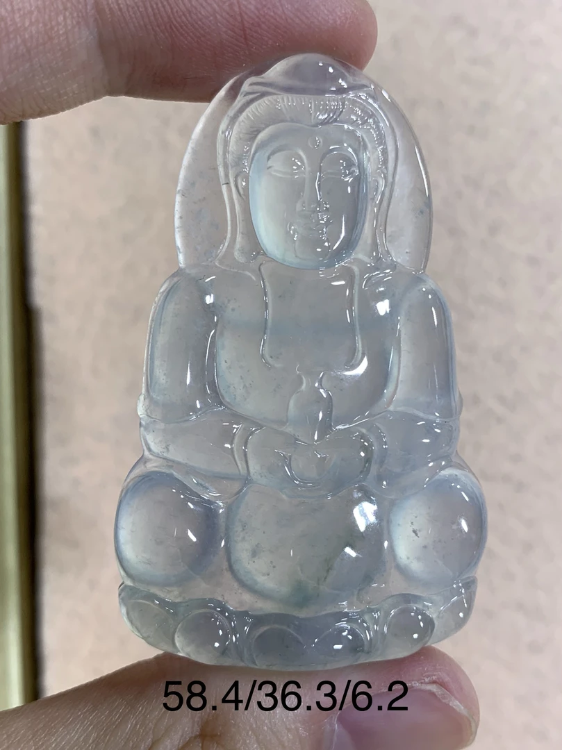 天然缅甸翡翠A货正装观音吊坠，高冰种水，莫西沙，男士佩戴