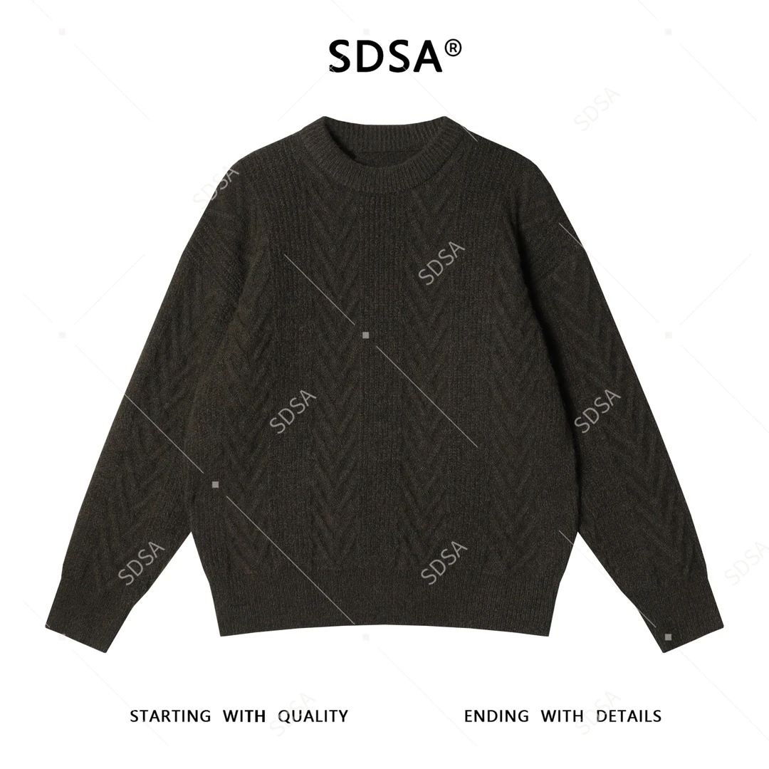 SDSA男士秋冬新款痞帅男装韩版简约绞花圆领毛衣慵懒风针织衫百搭