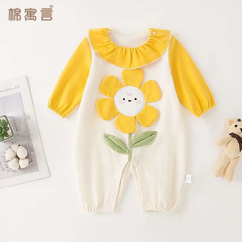 宝宝纯棉连体衣服春秋季长袖外出服婴儿洋气娃娃翻领超萌哈衣爬服
