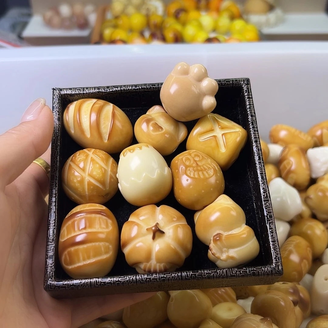菩提根/象牙果手串瑕疵炭烤混10颗表面孔道有裂7