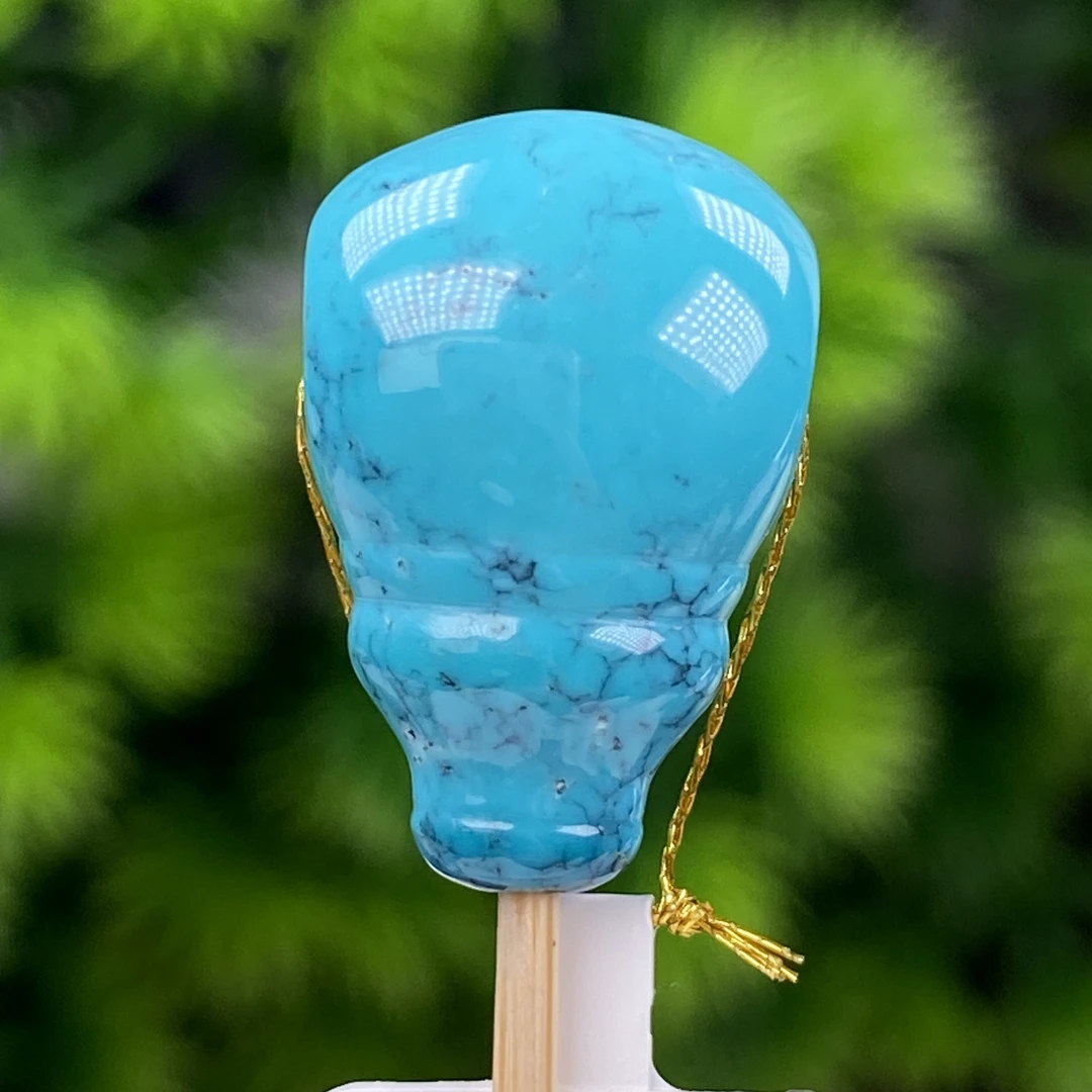 尺寸12.5mm高瓷全玉化水草纹三通天然原矿绿松石