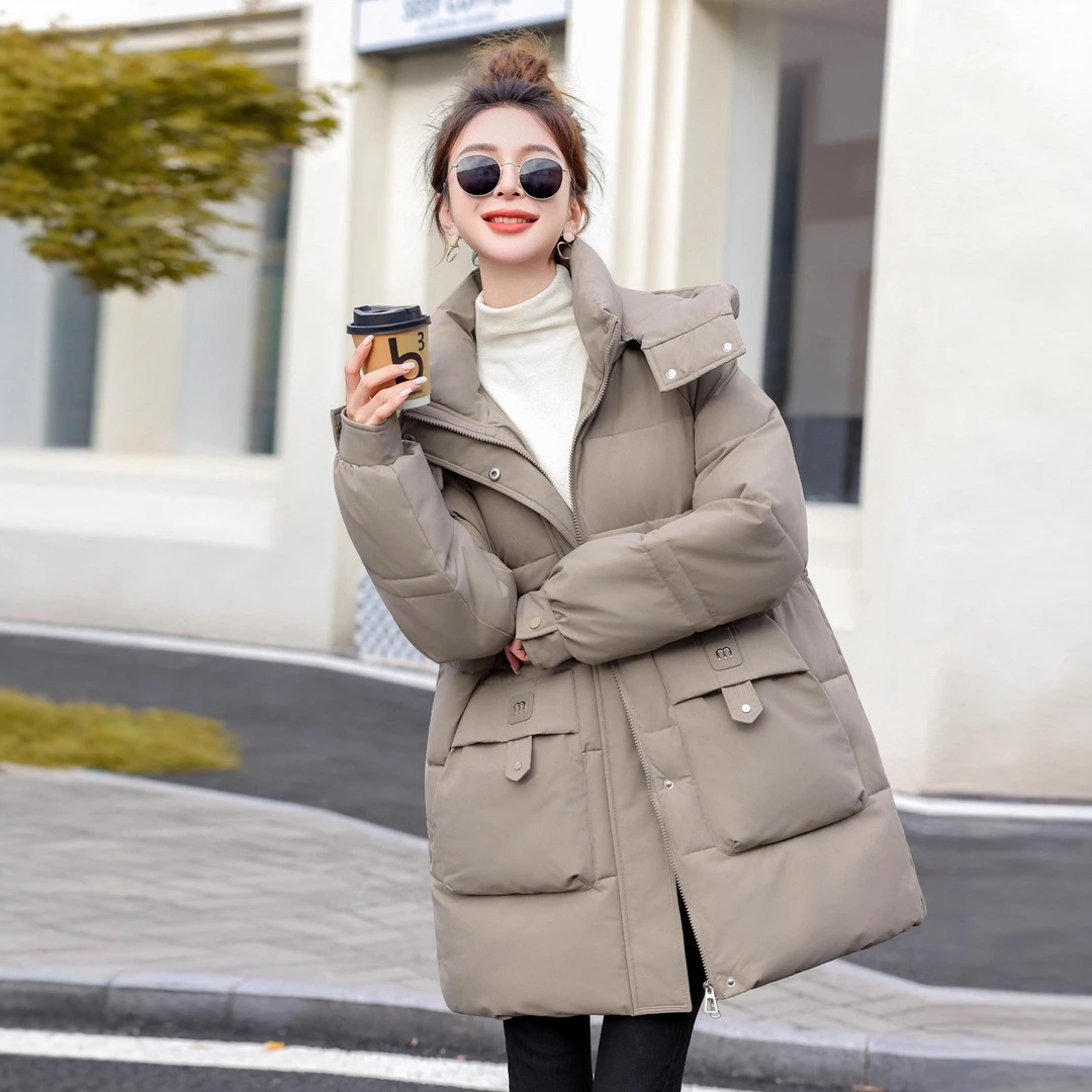 2025冬季新款羽绒棉服女中长款加厚保暖棉衣时尚洋气宽松棉袄外套