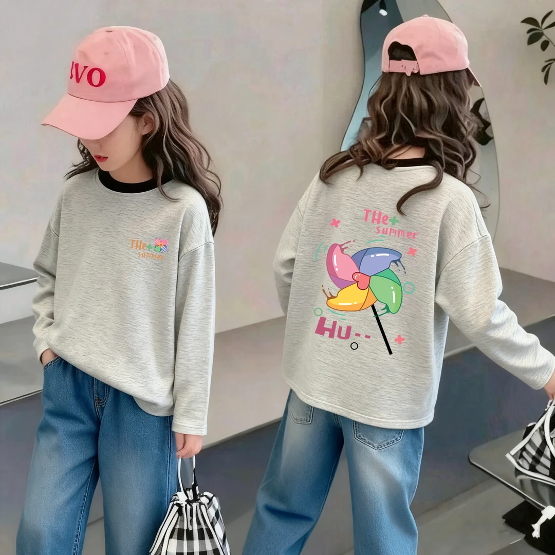 女童长袖T恤秋装2025春秋新款韩版儿童卡通印花上衣小女孩打底衫