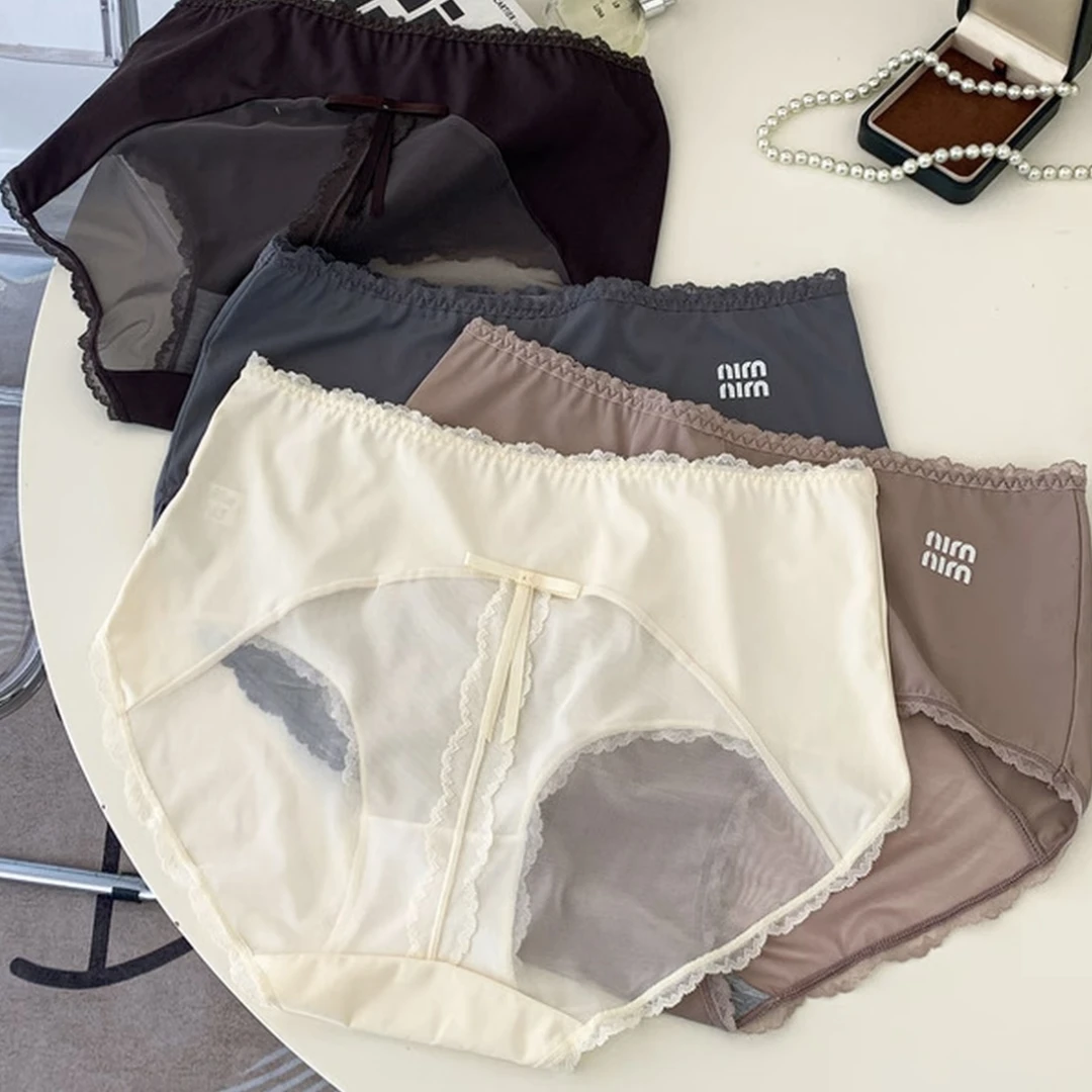 纯色透气简约中腰包臀拼劲网纱大码性感舒适女士底裤