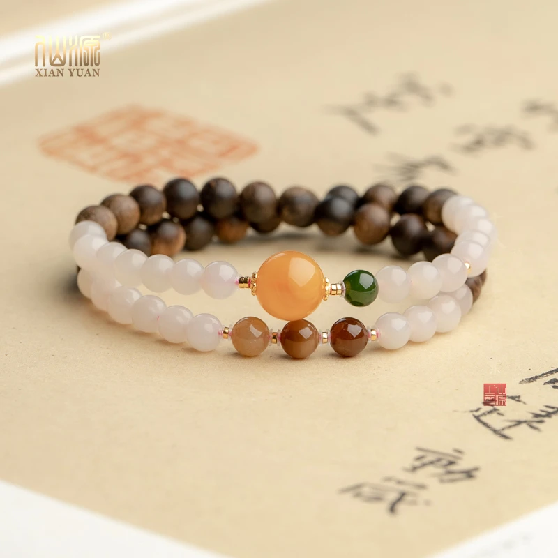 沉香达拉干沉香沉水6mm+蜜蜡圆珠双圈手串