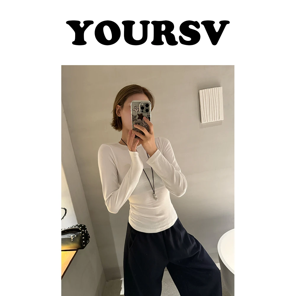【YOURSV】「圆领打底衫」极简风修身型纯色磨毛通勤女T恤长袖上衣女
