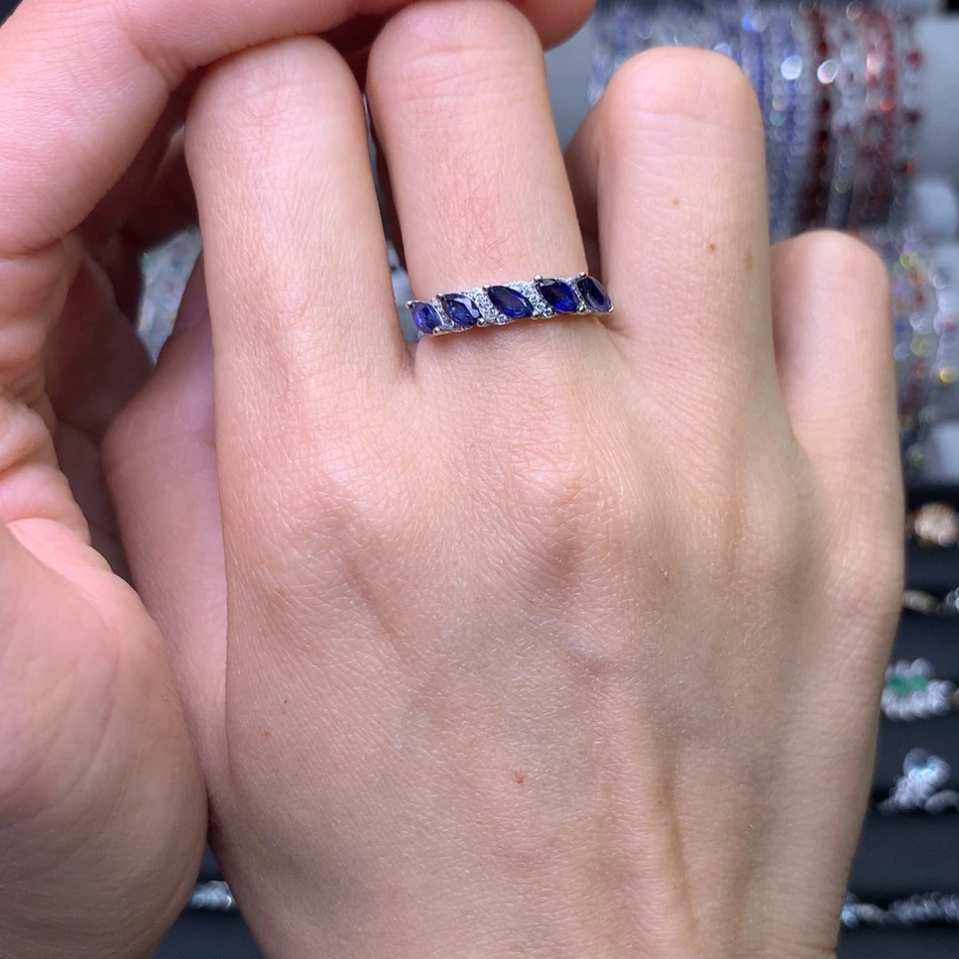 蓝宝石戒指银S925镶嵌戒指