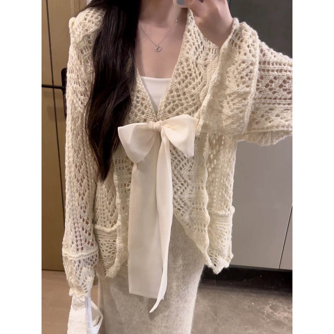 Pink Pictorial外搭针织蝴蝶结甜美气质上衣毛针织衫显瘦慵懒风