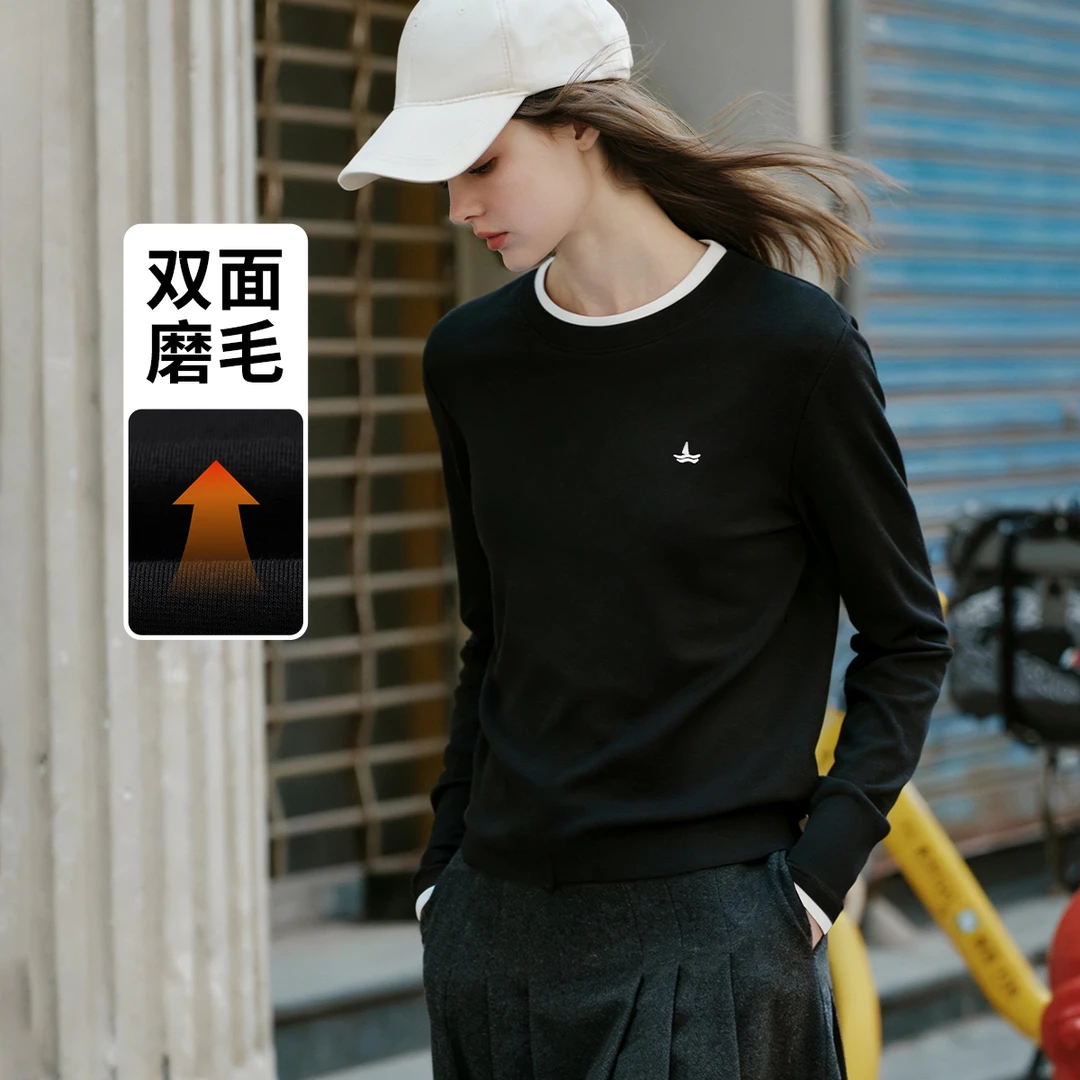 [假两件]navigare意大利小帆船长袖针织T恤女士莱赛尔羊毛打底衫