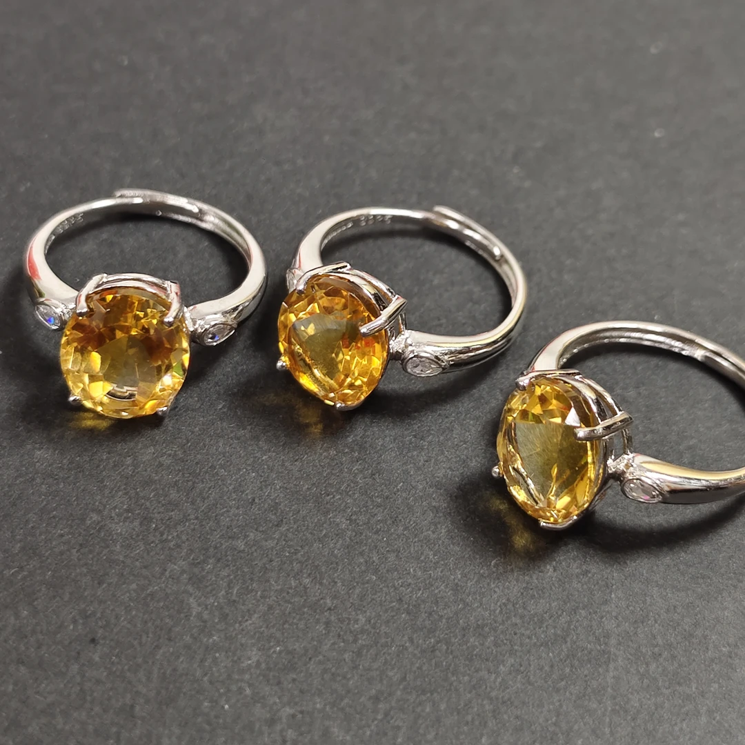 【书记甄选】天然黄水晶戒指s925银镶嵌 多样性发一件 8508GY