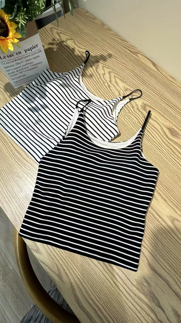 南油免穿文胸透气胸垫条纹吊带背心无袖打底女士春夏内搭时尚洋气