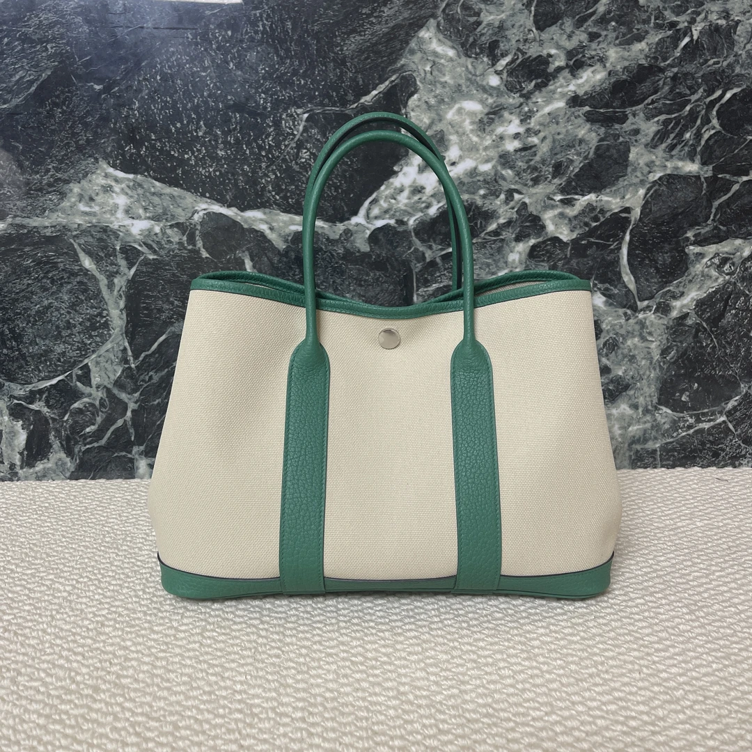 【帆布拼花园30cm】原厂同款手工钢五金时尚百搭小众拼接女士手提包