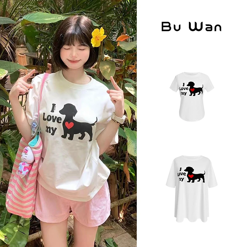 夏季时尚趣味卡通小狗印花短袖T恤女设计感气质百搭显瘦上衣B3557