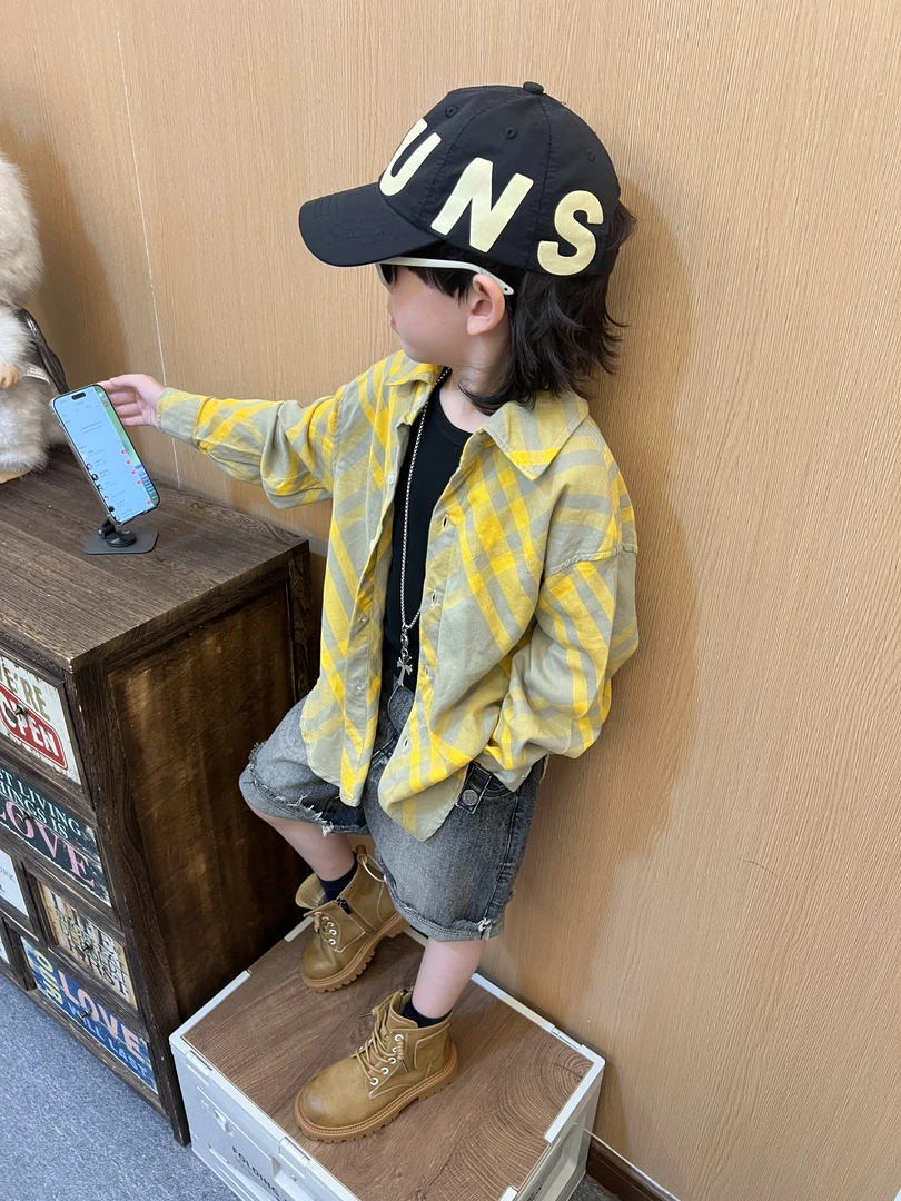 令佳潮牌夏季儿童洋气薄款格子衬衫上衣宝宝长袖防晒衣2782童装