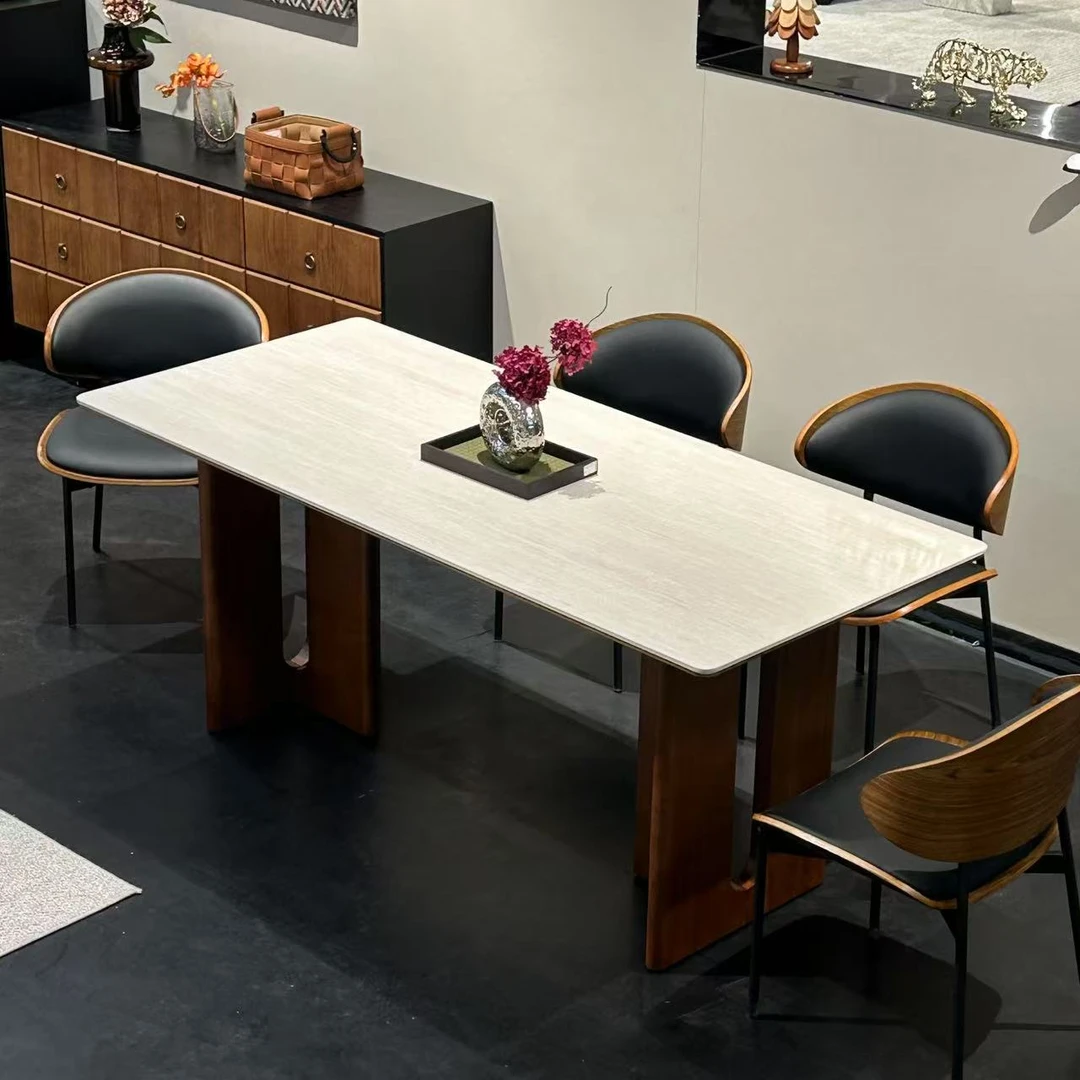 【春哥严选】意式极简罗马洞石岩板餐桌现代简约轻奢家用餐桌KD