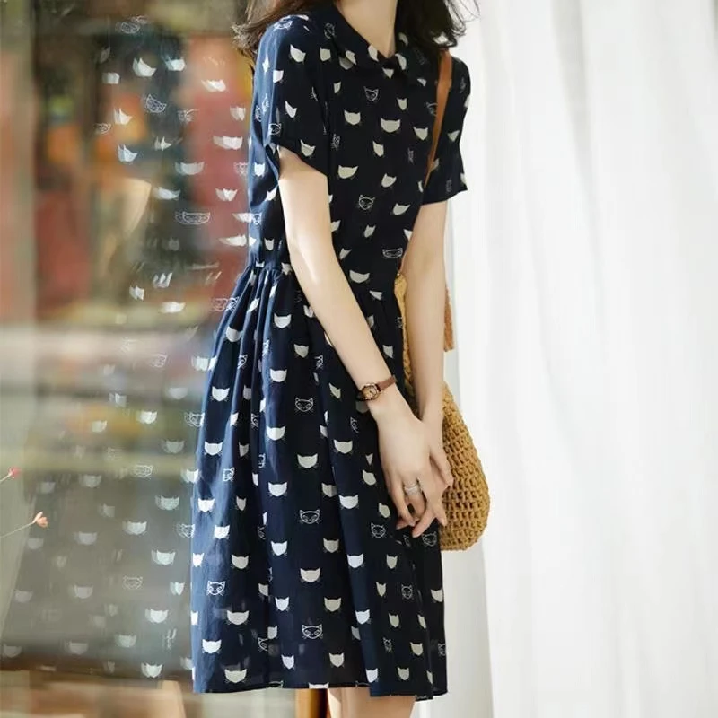 哥弟阿玛施正2025春夏季新款显瘦碎花法式娃娃领短袖连衣裙女装